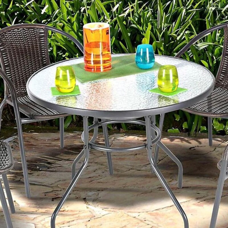 Mesa de Patio de Hierro y Vidrio Redonda Negra 80cm Mesa de Patio de Hierro y Vidrio Redonda Negra 80cm