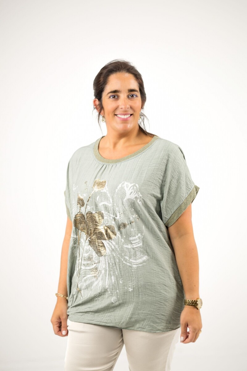 Blusa con nudo estampada con dorado - Verde 