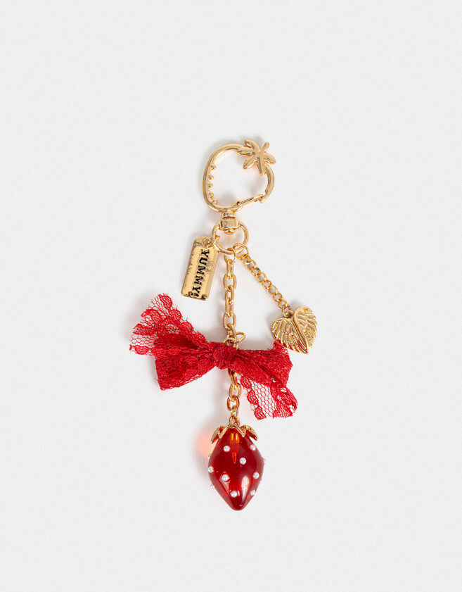 Llavero Metal Llavero Y Charm Frutilla - Dorado