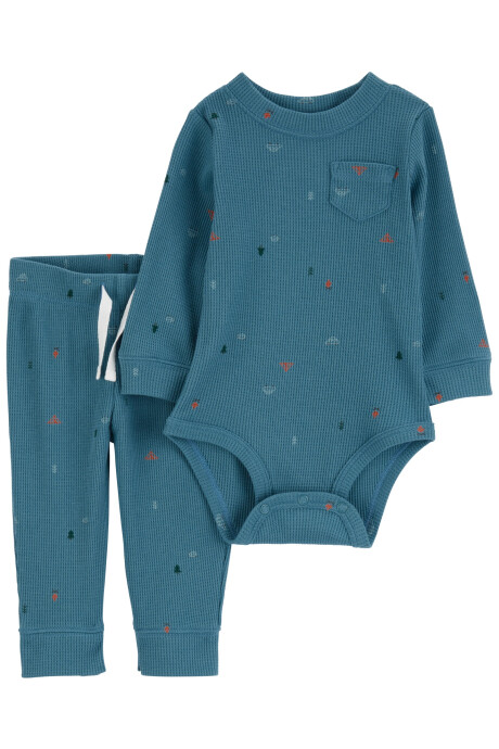 Set dos piezas de algodón térmico, pantalón y body, diseño camping Sin color