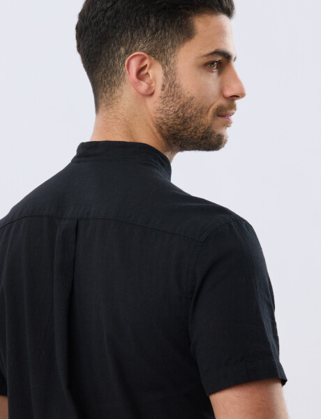 CAMISA LISA DE LINO CUELLO MAO Negro