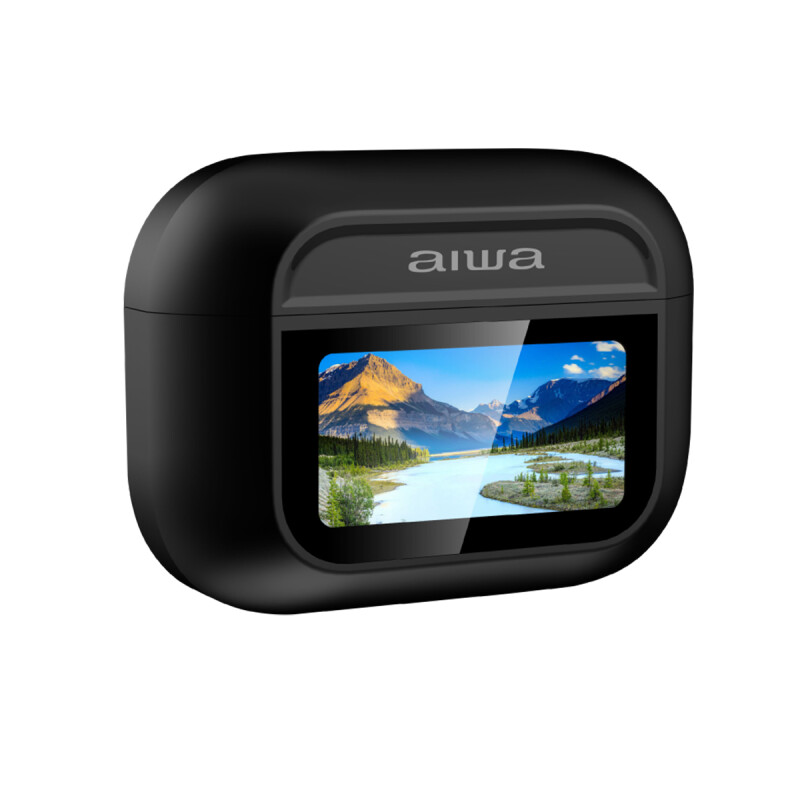Auriculares TWS Waterpoof AIWA con Pantalla Táctil Bluetooth 5.3 Cancelación de Ruido y Micrófono Negro | AWTWSGPROB
