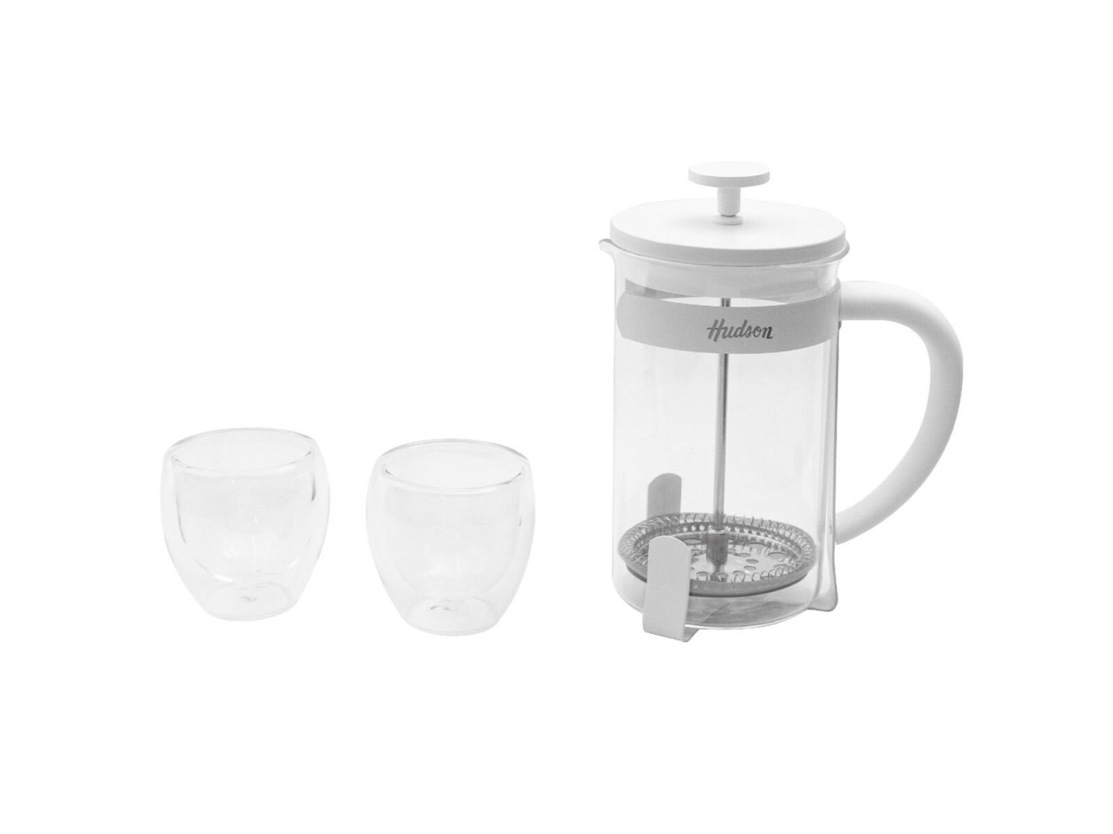 Set Hudson Cafetera Embolo 600 Ml + 2 Vasos Hudson Oficial 