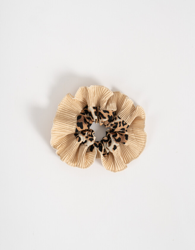 Skunzies Animal Print Scrunchie Con Volados - Combinacion Bicolor
