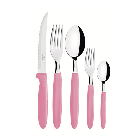 Juego cubiertos en pote, 30 piezas rosado "IPANEMA" -TRAMONTINA TN8483