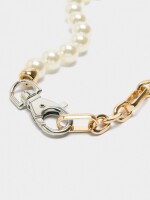 Collar Corto De Eslabones Con Perlas plateado