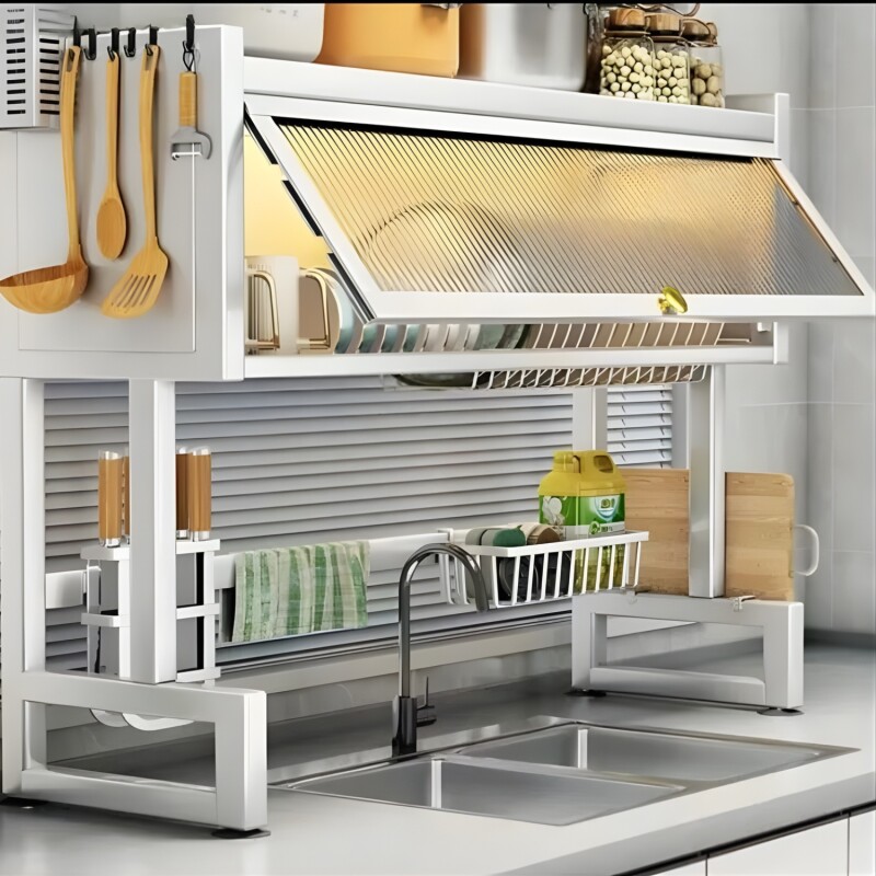 Escurridor de Vajilla Rack Lumax con Puerta 65x30x78cm Blanco