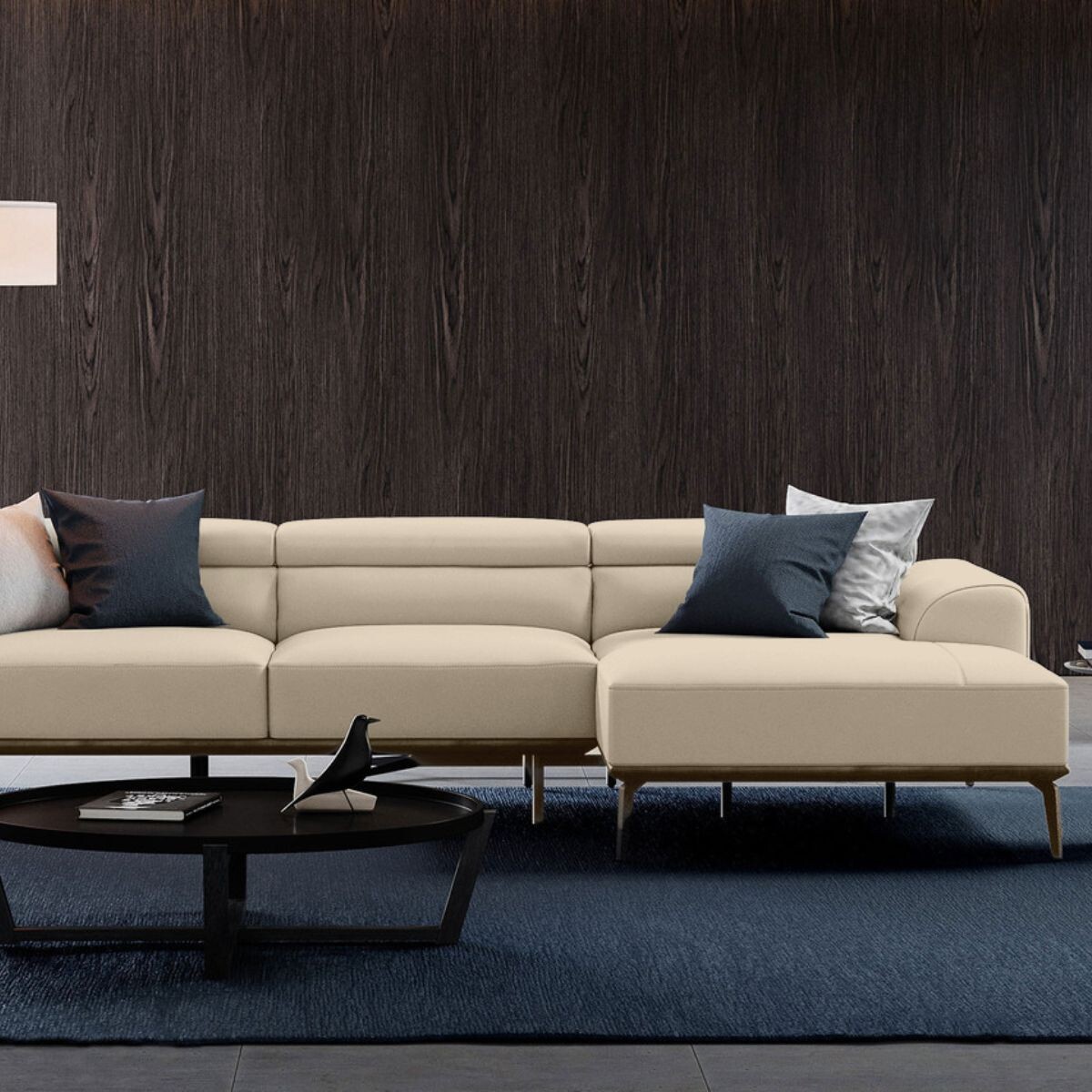 Sofá con chaise DUNA TELA BEIGE DERECHO 