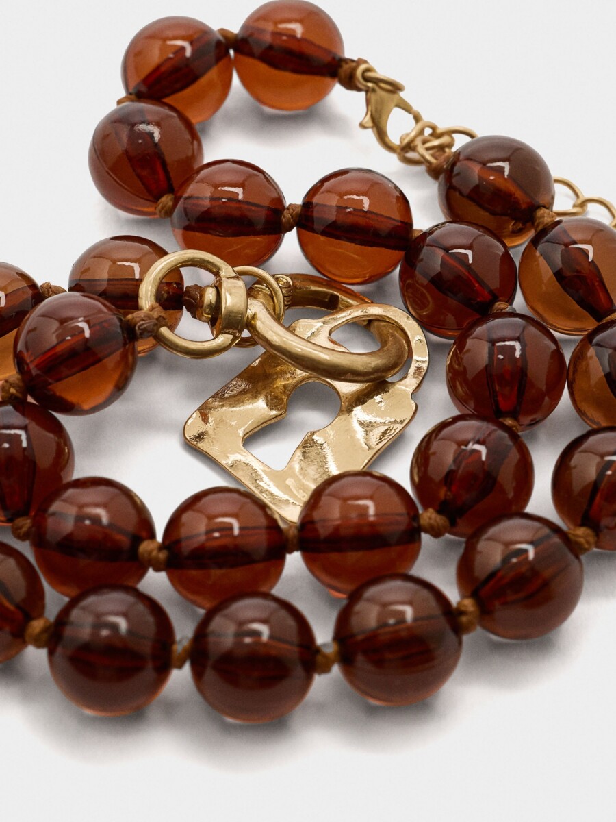 Collar Corto De Cuentas Efecto Piedra marron