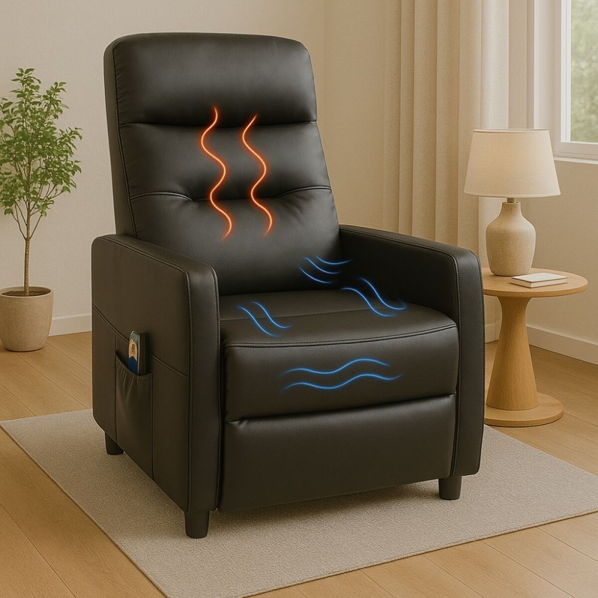 Sillon reclinable 1 cuerpo con masajeador y calefaccion - Negro 
