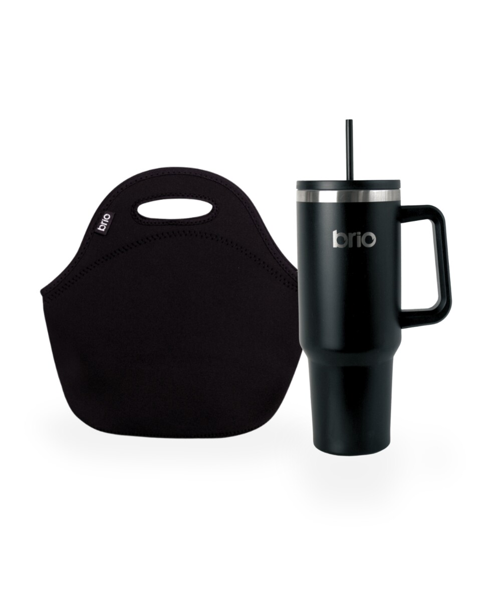 Set de lunchera de neopreno y vaso térmico Cup 360 1200ml brio - set negro/negro 