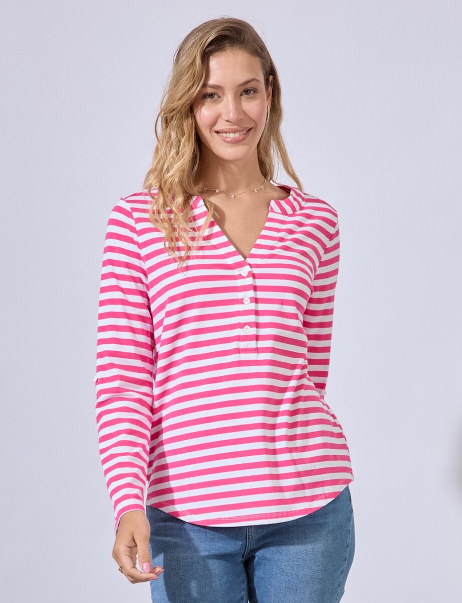 Remera Algodon Escote V - Fucsia 