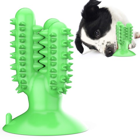 Juguete Dental Cactus Perro Higiene C/ Ventosa Limpia Sarro Color Variante Verde