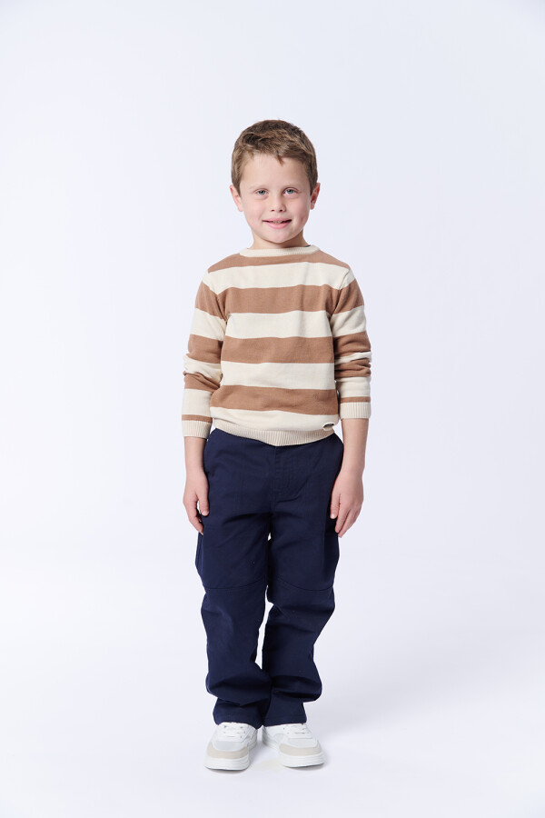 Buzo tejido rayas Beige Y Ecru