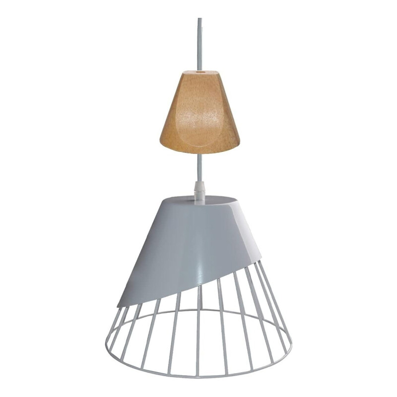 Lampara Nordica Conica Metal Y Madera Columbus Gris