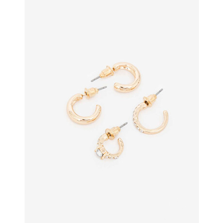 Set De Aros Argolla Metal Y Strass Dorado