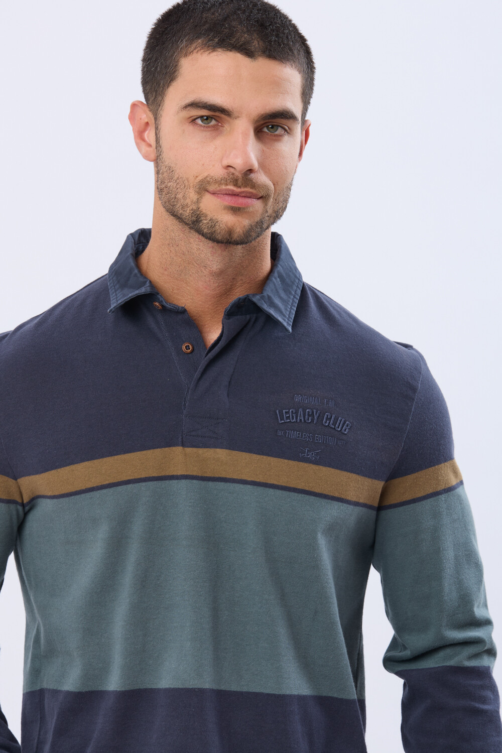 REMERA POLO RAYADA DE ALGODON Azul