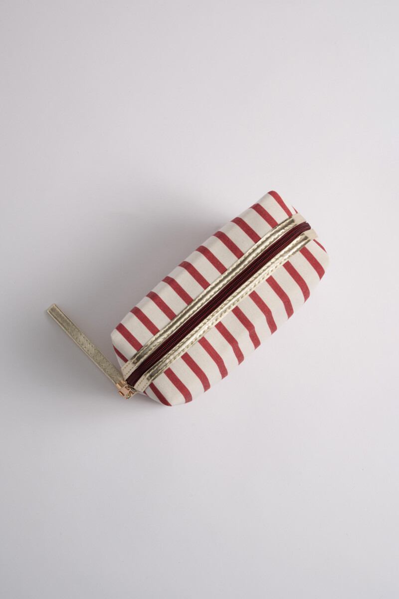 Necessaire de tela a rayas Crudo Y Rojo