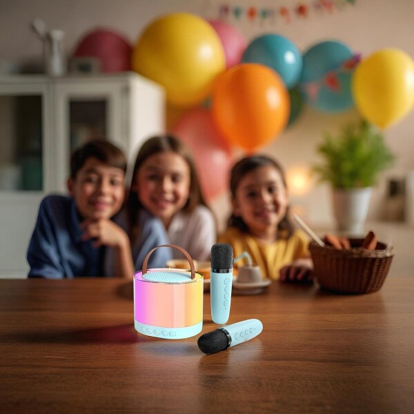 Parlante Set Karaoke Portátil X2 Micrófonos Bluetooth Led Ax Variante Color Azul