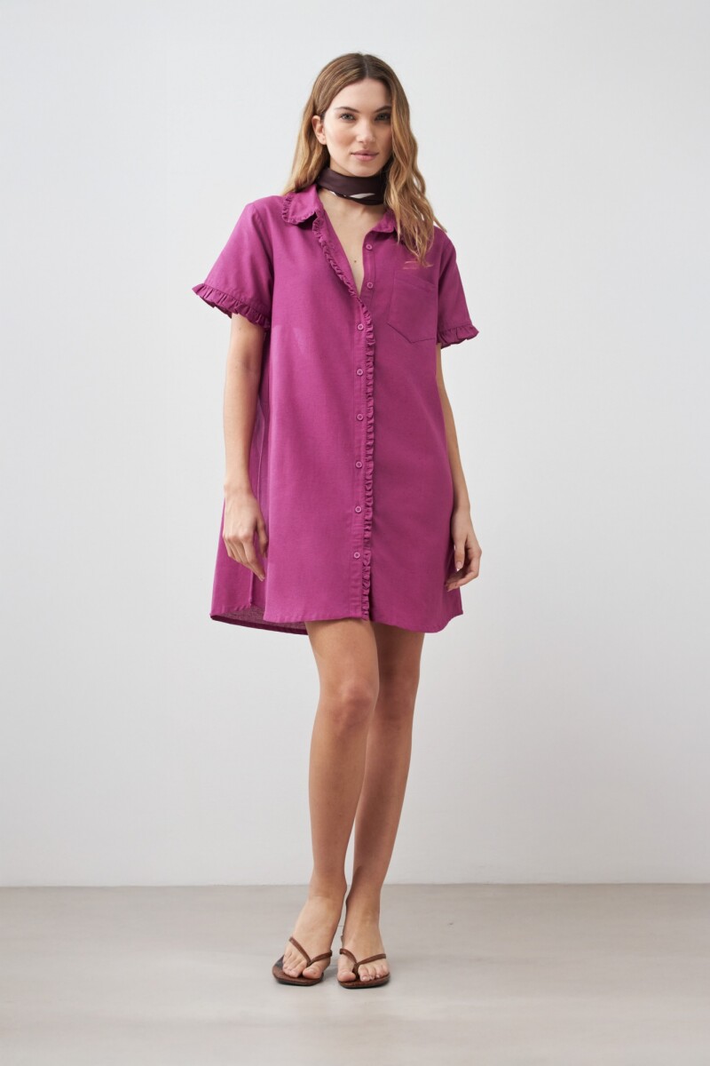 Vestido camisero con volados - fucsia 