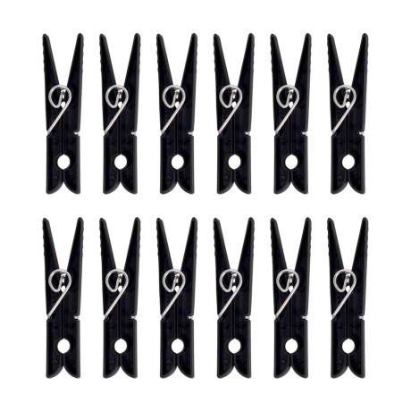 Palillos Pinzas Plásticas Mor 12 Piezas Ropa Cuerdas Tender Negro