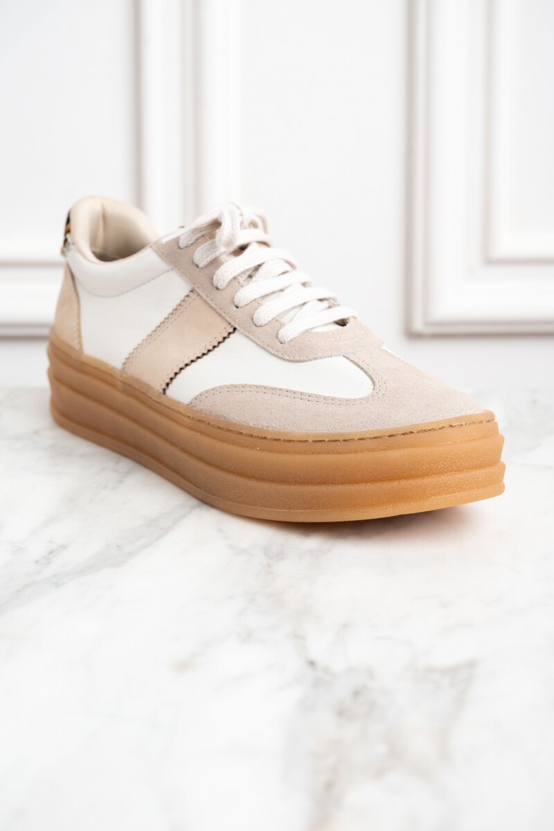 Zapatilla Combinada Cuero Nácar
