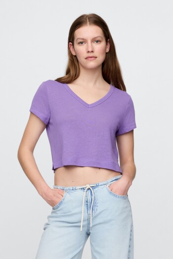 Remera Lino Crop Manga Corta Mujer Purple Loganberry