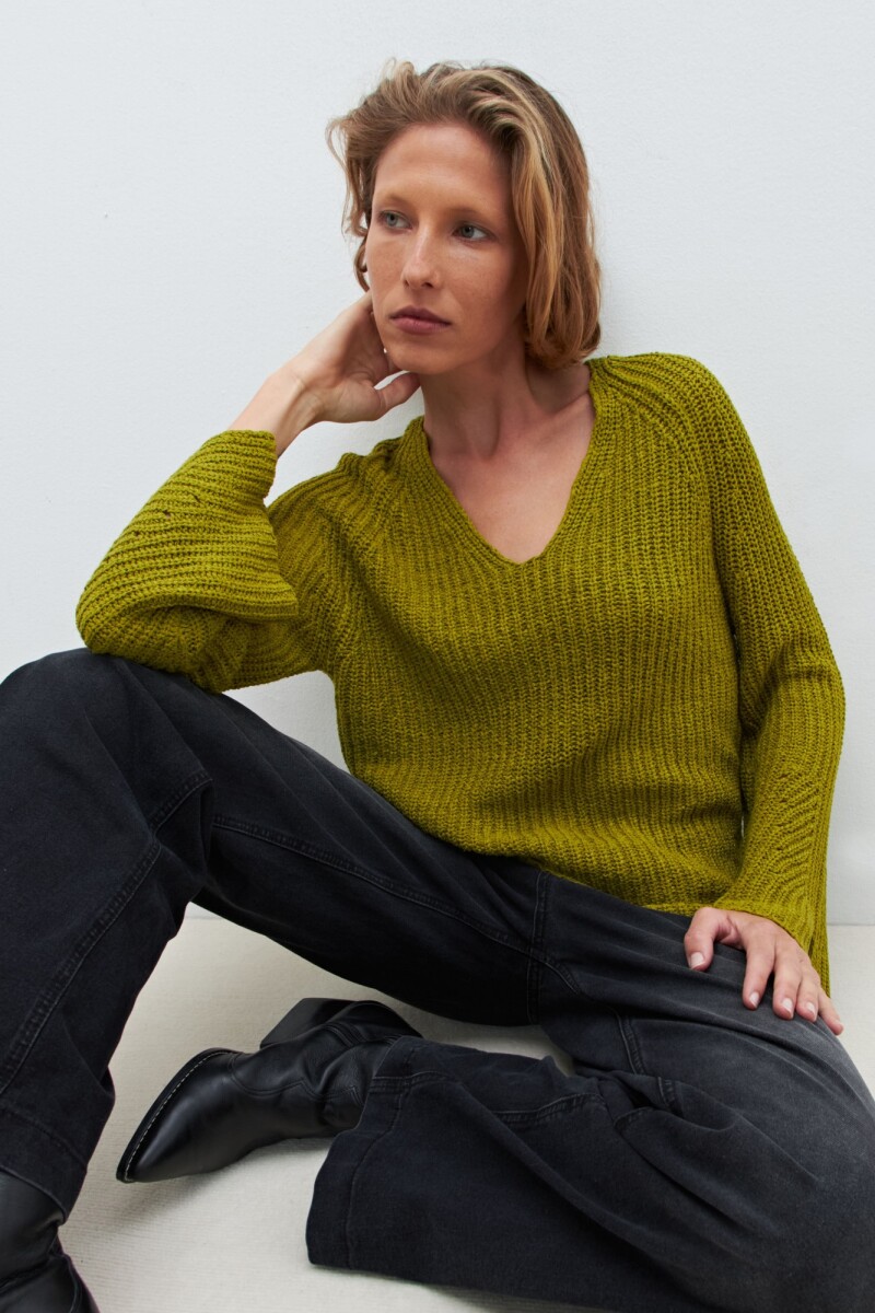 Sweater cinta escote V pistacho