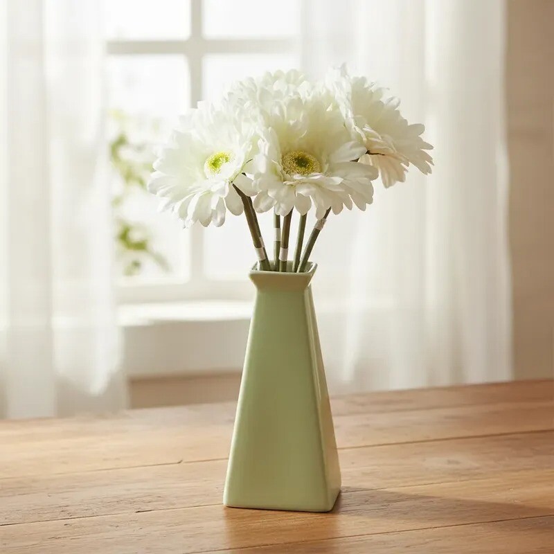 Flor Artificial Gerbera blanca tallo corto Flor Artificial Gerbera blanca tallo corto