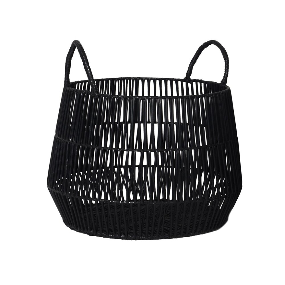 Cesto C/Asas D30X25Cms Plástico Simil Ratán Negro CESTO C/ASAS D30X25CMS PLASTICO SIMIL RATAN NEGRO