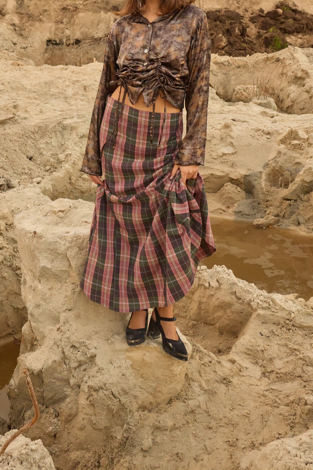 Long Scottish Skirt Verde / Rosa