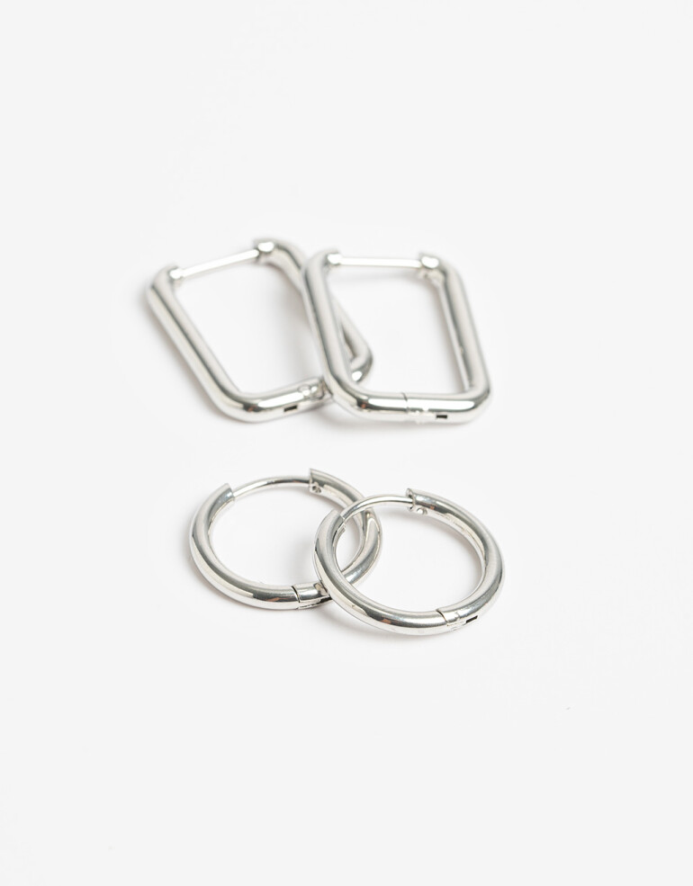 Aros Argollas Set Metal Set De Argollas De Acero - Plateado