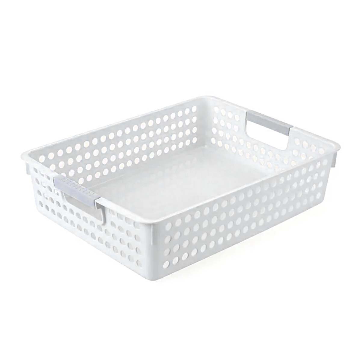 Caja Organizadora Baja Canasto Multiuso Pequeño en Plástico - Blanco 