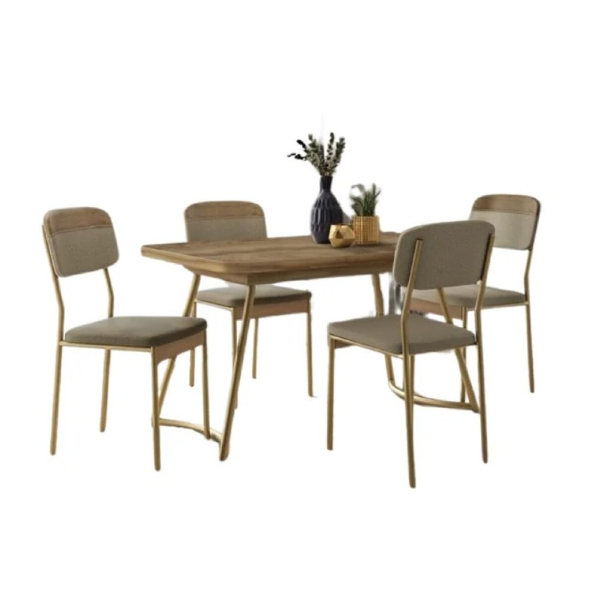 JUEGO DE COMEDOR MESA + 4 SILLAS ROBLE NOCE CON DORADO 