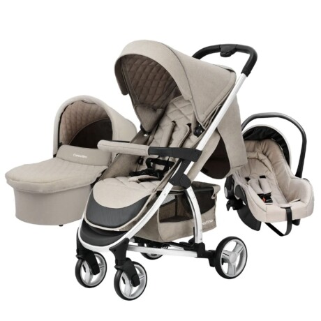 Kit Cochecito Carestino London 3 en 1 + Moisés + Butaca + Accesorios Beige