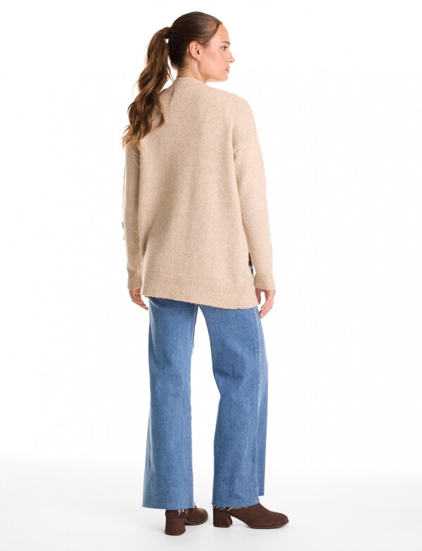 Cardigan Jacquard Flores & Calce Relajado BEIGE/MULTI