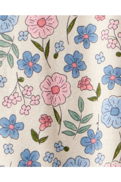 Pijama una pieza de algodón, con pie, beige, diseño floral Sin color