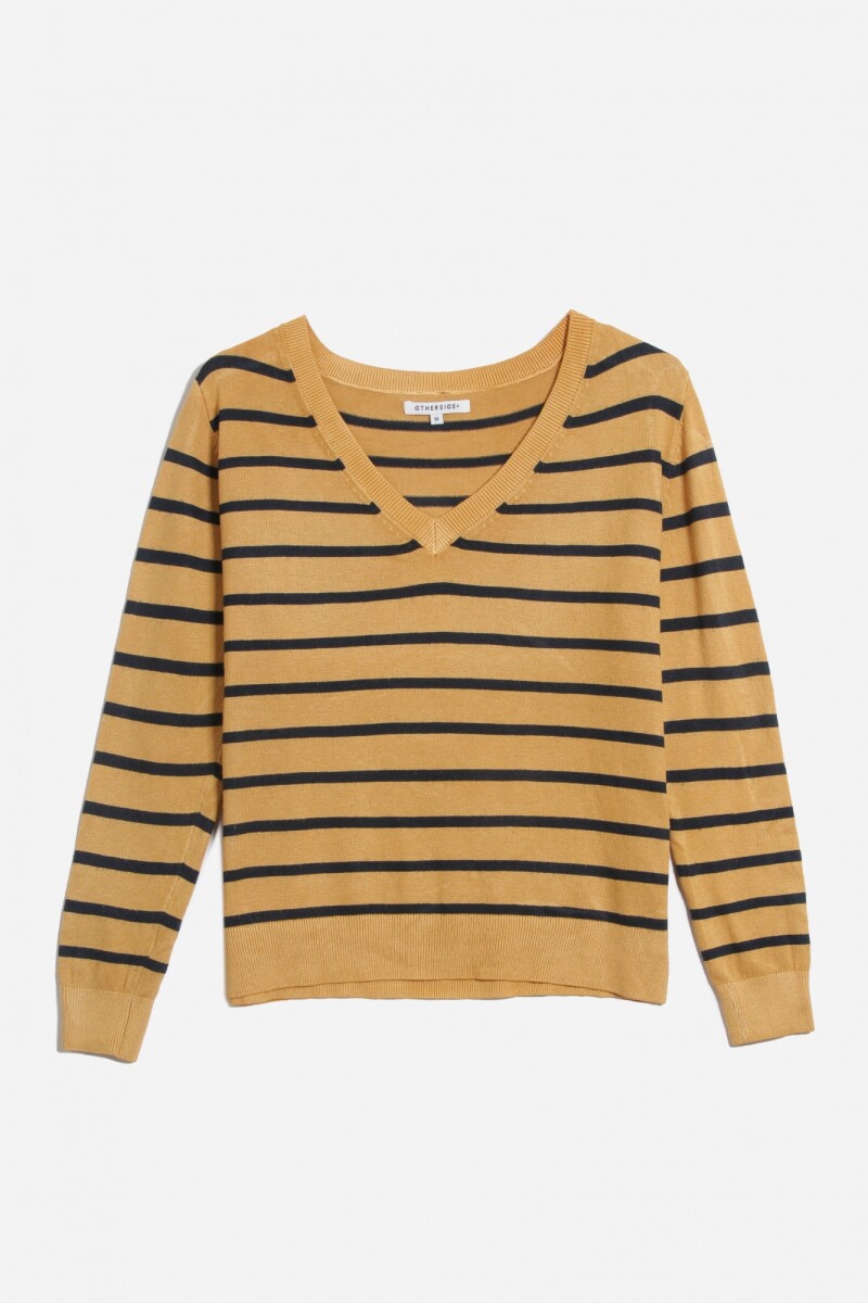 Sweater escote V rayas - Azul marino 