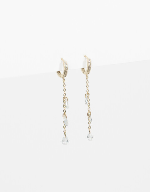 Aros Colgantes Largos Strass Aros Colgantes Con Cubic Zirconia. - Dorado