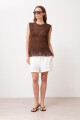 Top calado con flecos chocolate