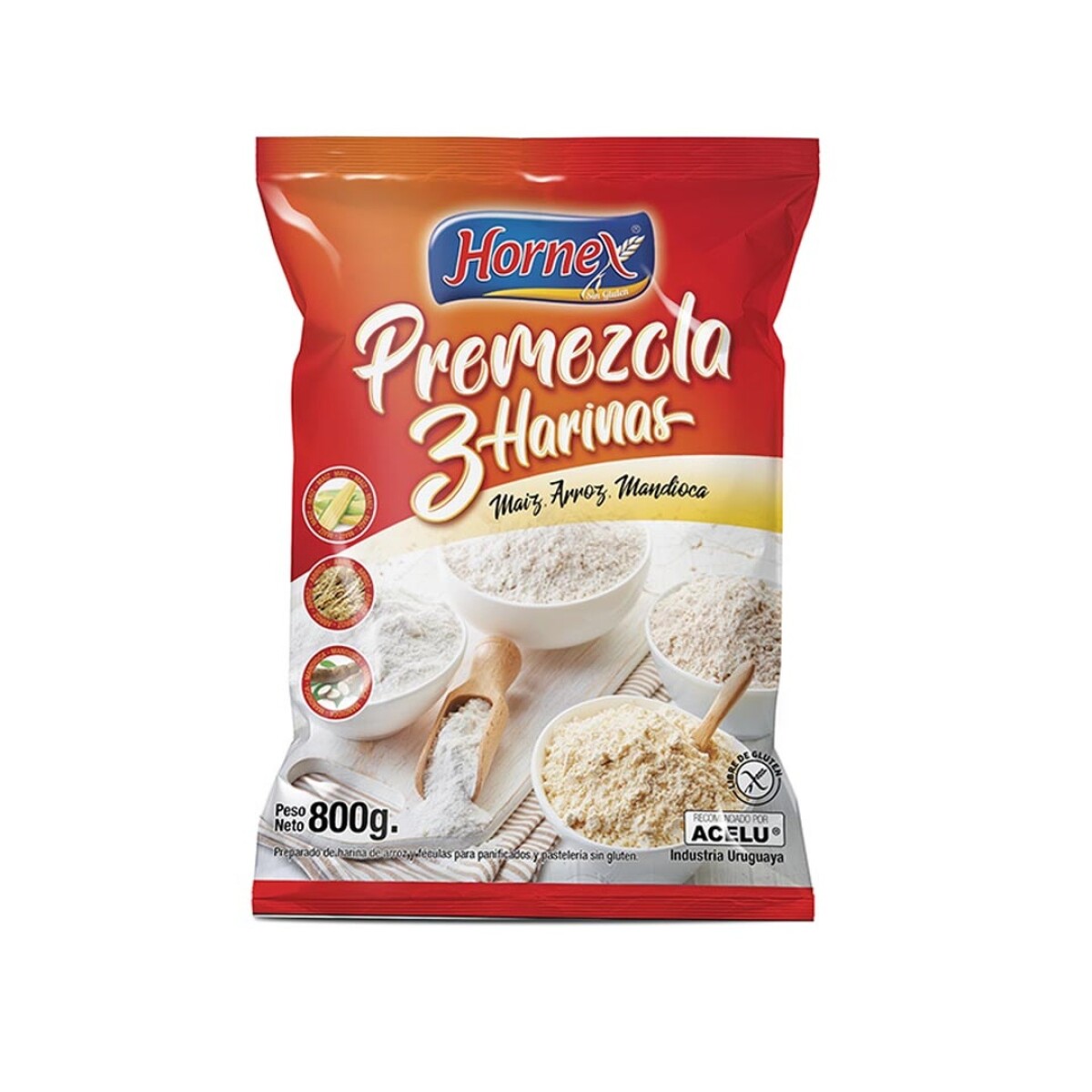PREMEZCLA 3 HARINAS SIN GLUTEN HORNEX 800G 