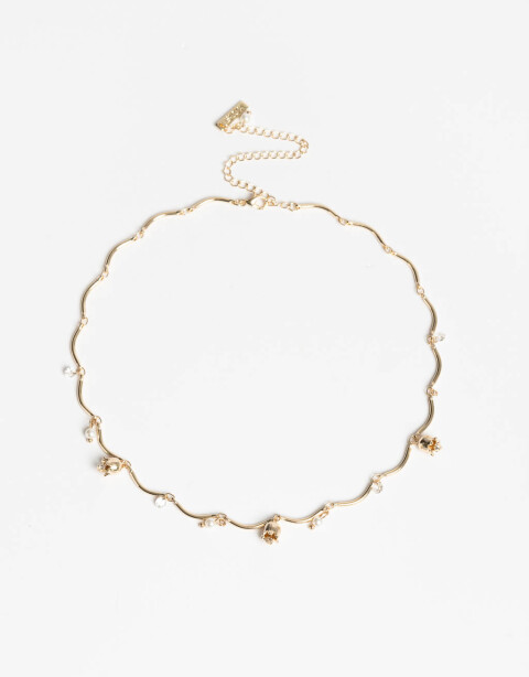Collares Cortos Strass Collar Corto Tulipanes Con Cubic - Dorado
