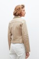 Chaqueta biker eco cuero con cortes en tul beige
