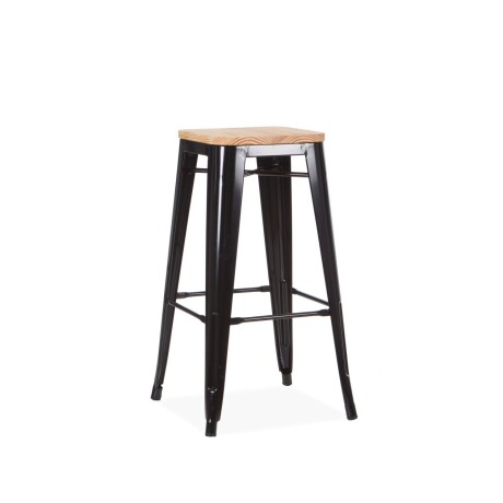 Taburete Tolix en metal y asiento de madera Negro