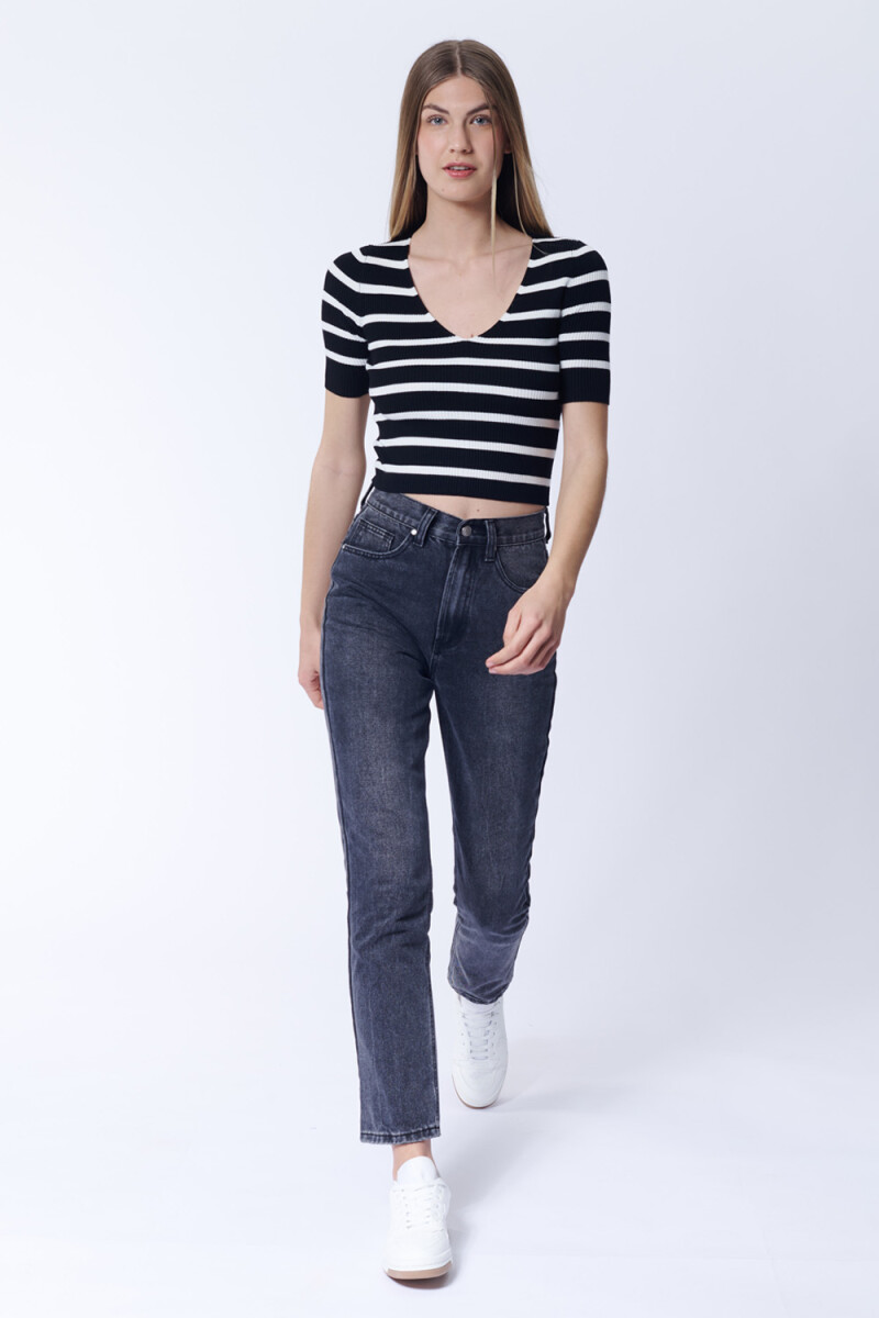 Remera punto rib Rayas Negro