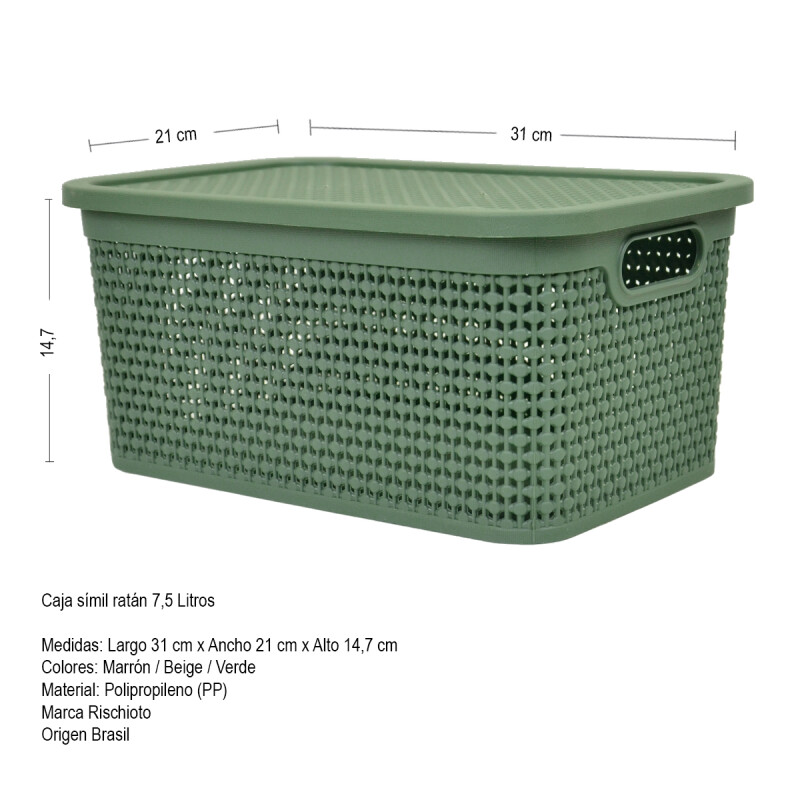 Caja simil ratán 7,5 lts 31x21x14,7 cm VERDE