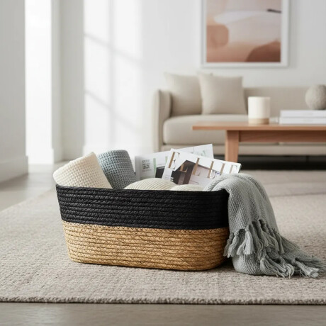 Cesto Canasto Fibra Natural Paramount Decoración 24x20x10Cm Negro