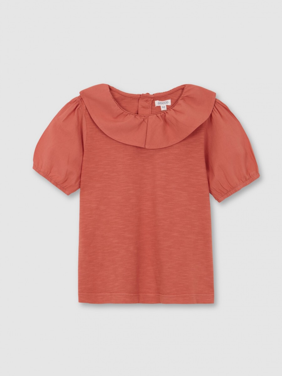 Camiseta De Manga Corta Y Cuello Volante Naranja