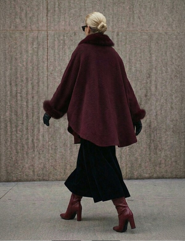 Ruana Faux Fur BORDEAUX