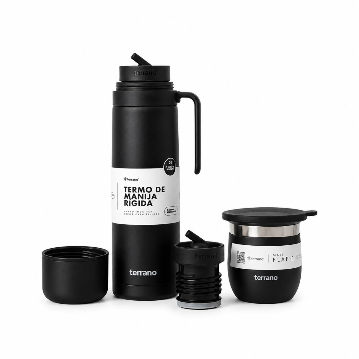 Kit Matero Terrano Box con Termo 1LT y Mate - NEGRO-OPACO 
